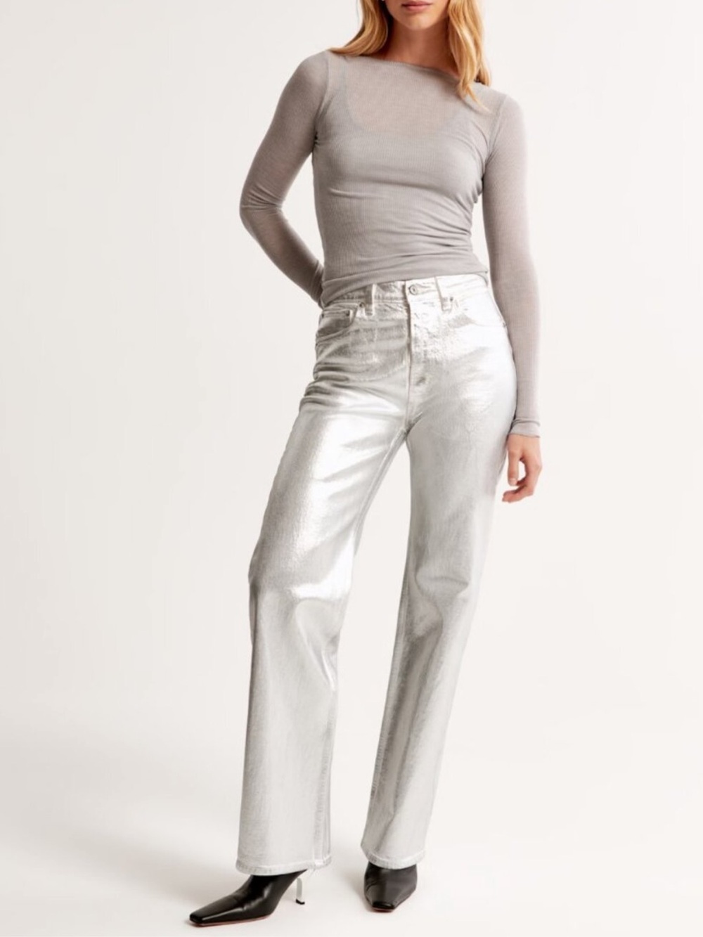 Abercrombie & Fitch Silver Metallic Boyfriend Jeans